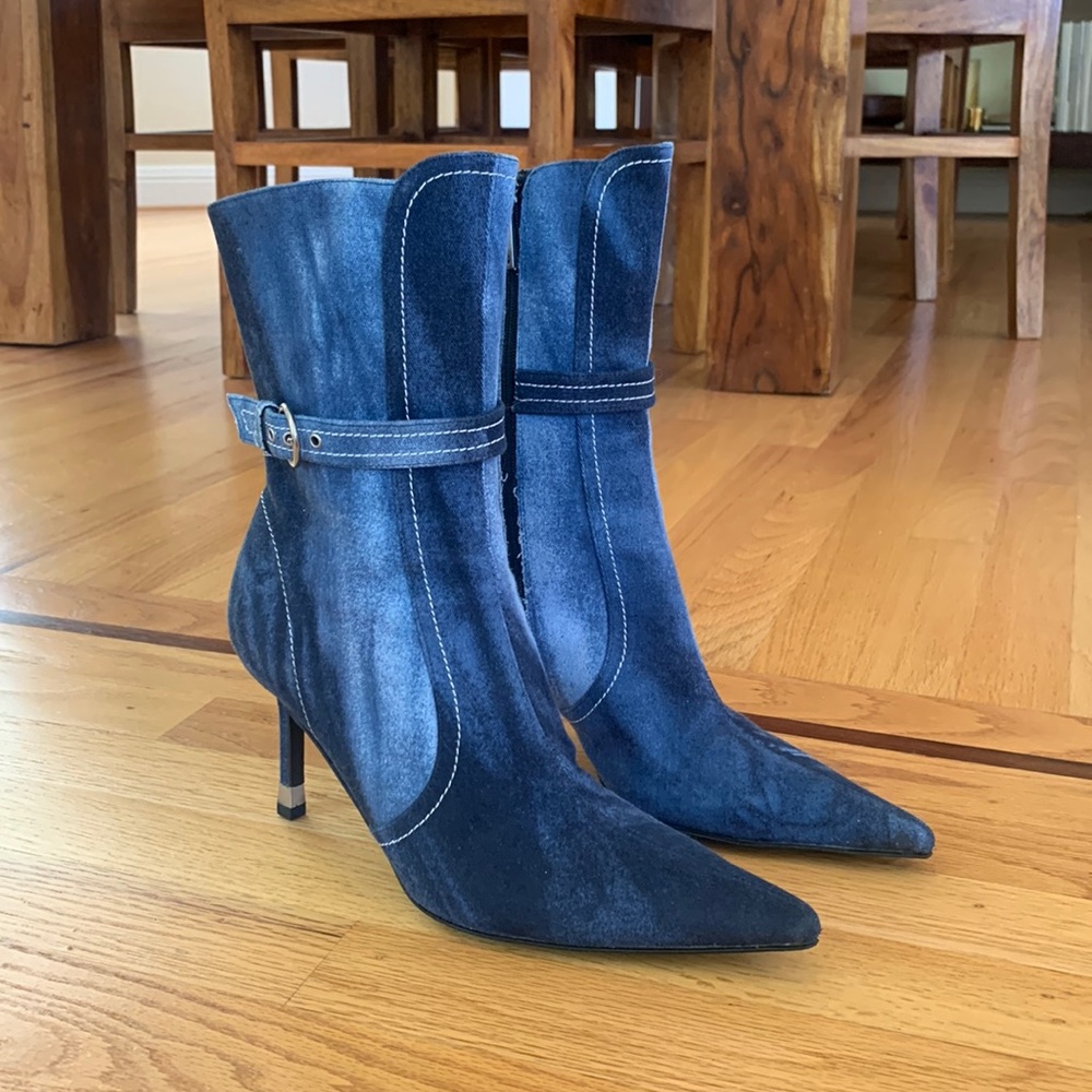 Denim booties